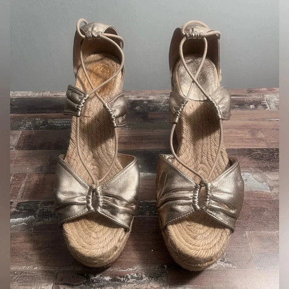 Pewter HERMES Karmen Leather Espadrilles Women Size 40 - Picture 1 of 7